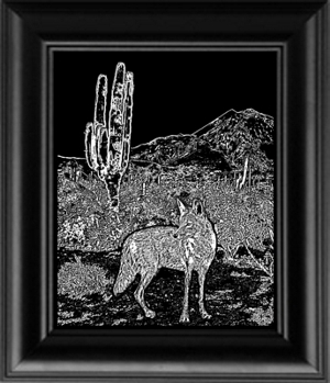 COYOTE IN DESERT GLASS ENGRAVING PATTERN